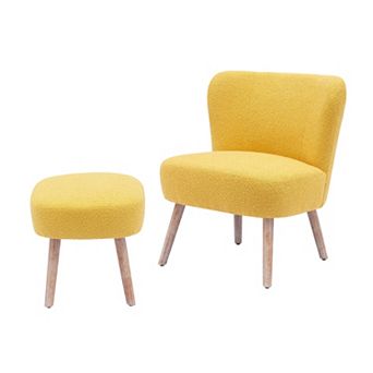 Westintrends Mid-century Boucle Accent Chair With Ottoman Footstool