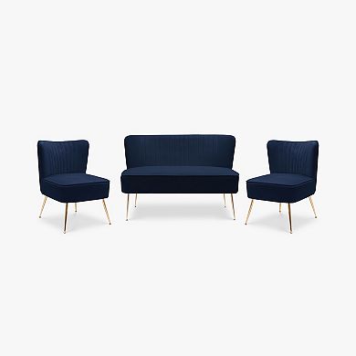 Westintrends 3-piece Mid-century Modern Tufted Velvet Loveseat And 22" Accent Chairs Set