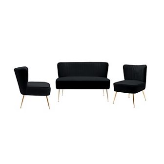 Westintrends 3 pc Mid-century Modern Tufted Velvet Loveseat And 22" Accent Chairs Set