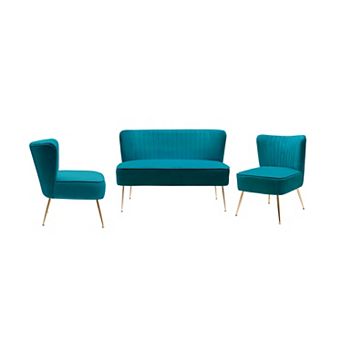 Westintrends 3 pc Mid-century Modern Tufted Velvet Loveseat And 22" Accent Chairs Set
