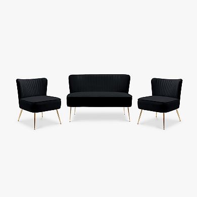 Westintrends 3-piece Mid-century Modern Tufted Velvet Loveseat And 25" Accent Chairs Set