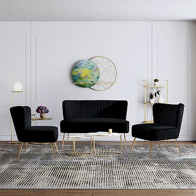 Westintrends 3-piece Mid-century Modern Tufted Velvet Loveseat And 25" Accent Chairs Set