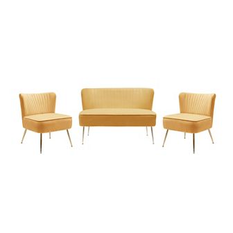 Westintrends 3 pc Mid-century Modern Tufted Velvet Loveseat And 25" Accent Chairs Set