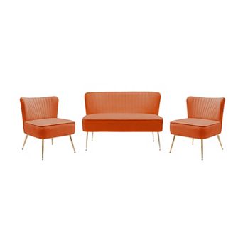 Westintrends 3 pc Mid-century Modern Tufted Velvet Loveseat And 25" Accent Chairs Set