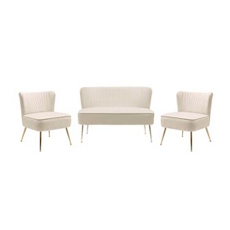 Westintrends 3 pc Mid-century Modern Tufted Velvet Loveseat And 25" Accent Chairs Set