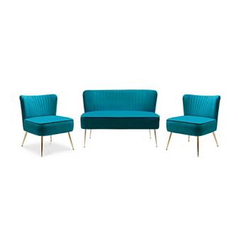 Westintrends 3 pc Mid-century Modern Tufted Velvet Loveseat And 25" Accent Chairs Set