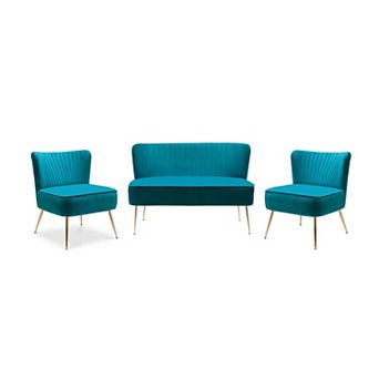 Westintrends 3 pc Mid-century Modern Tufted Velvet Loveseat And 25" Accent Chairs Set