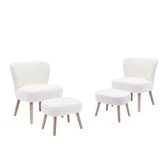 Westintrends 4 pc Mid-century Boucle Accent Chair With Footstool Set