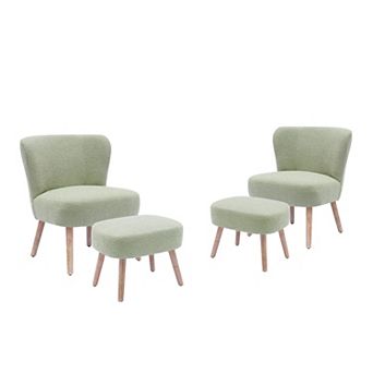 Westintrends 4 pc Mid-century Boucle Accent Chair With Footstool Set