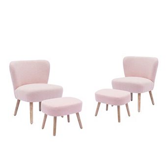 Westintrends 4 pc Mid-century Boucle Accent Chair With Footstool Set