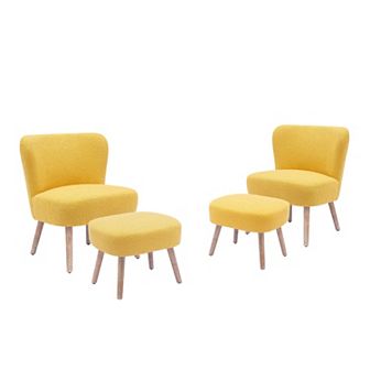 Westintrends 4 pc Mid-century Boucle Accent Chair With Footstool Set