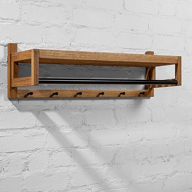 WOODEK Contemporary Oak Wood Coat Rack - Minimalistic Entryway Organizer with Shelf and Hooks