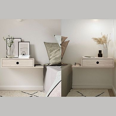 WOODEK Set of 2 Premium Birch Nightstands: Pull-out Drawer, Open Shelf - Versatile Side Table