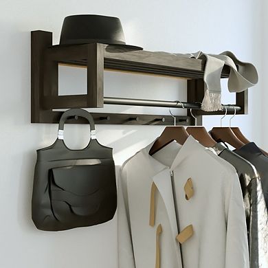 WOODEK Contemporary Hardwood Coat Rack - Minimalistic Entryway Organizer with Shelf and Hooks