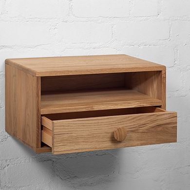 WOODEK Premium Oak Wooden Nightstand with Open Storage and a Drawer - Stylish Side Table for Bed