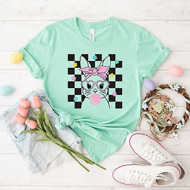 Checkered Groovy Bunny Short Sleeve Graphic Tee