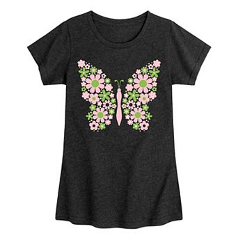 Girls 7-16 Butterfly Floral Pattern Tee
