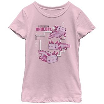 Girls Minecraft Pink Axolotl Graphic Tee