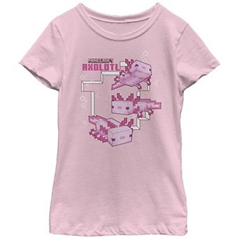 Girls Minecraft Pink Axolotl Graphic Tee