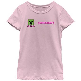 Girls Minecraft Creeper Hearts Graphic Tee