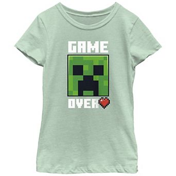 Girls Minecraft Creeper Game Over Graphic Tee