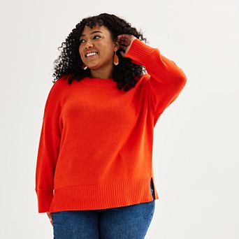 Plus Size Sonoma Goods For Life® Side Slit Crewneck Sweater