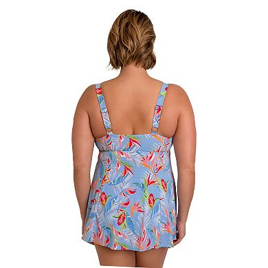Plus Size Fit 4 U Floral Print Sweetheart Neck Swim Dress