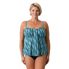 Plus Size Drape Bandeau Tankini Top in Iridescent Blooms – Mazu