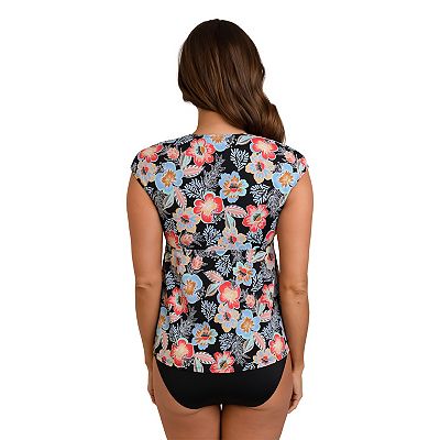 Women s Fit 4 U Floral Print Cap Sleeve Tankini Scoopneck Swim Top