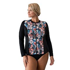 CharmLeaks Womens Plus Size Long Sleeve Rash Guard Top Zipper Swimsuit Swim  Shirt Aqua XL : : Fashion