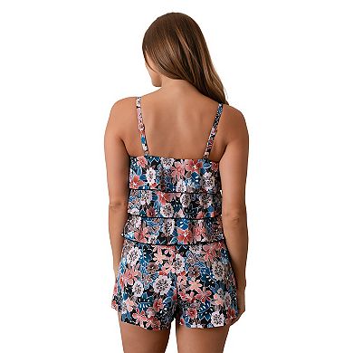 Women's Fit 4 U Floral Print Ruffle Tiered Swim Romper