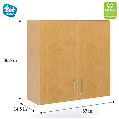 Tot Mate Classroom Storage 4-Compartment Wall Cabinet with Locking Door, Ready-to-assemble
