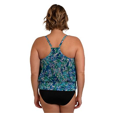 Plus Size Fit 4 U Mesh Racerback Blouson Swim Top