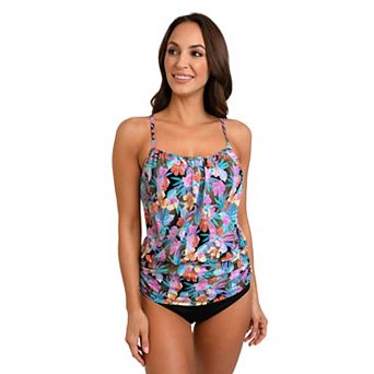 Women's Fit 4 U Topaz Neon Floral Print Racerback Blouson Tankini Top