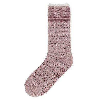Women's Cuddl Duds® Boarder Geo Cozy Crew Lounge Slipper Socks