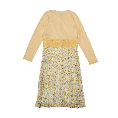 Girls Trixxi Pleated Dress with Cardigan