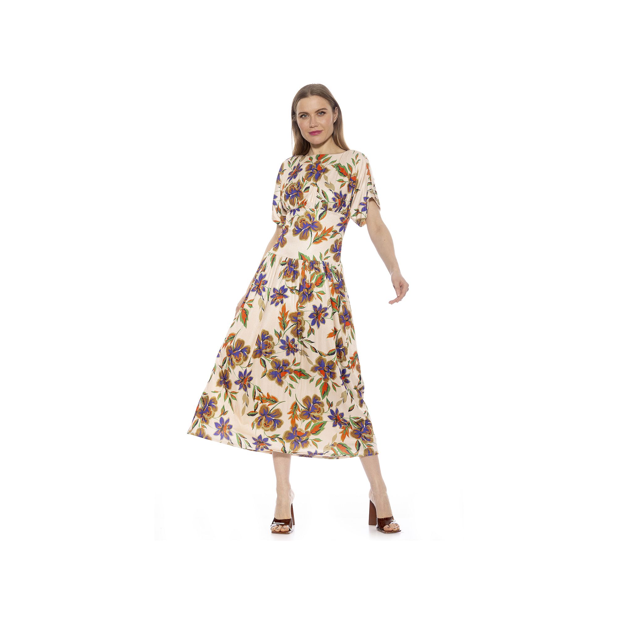Womens ALEXIA ADMOR Luna Draped Dolman Sleeve Tea Length Dress, Size: Medi