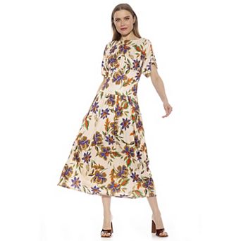 Women's ALEXIA ADMOR Luna Draped Dolman Sleeve Tea Length Dress