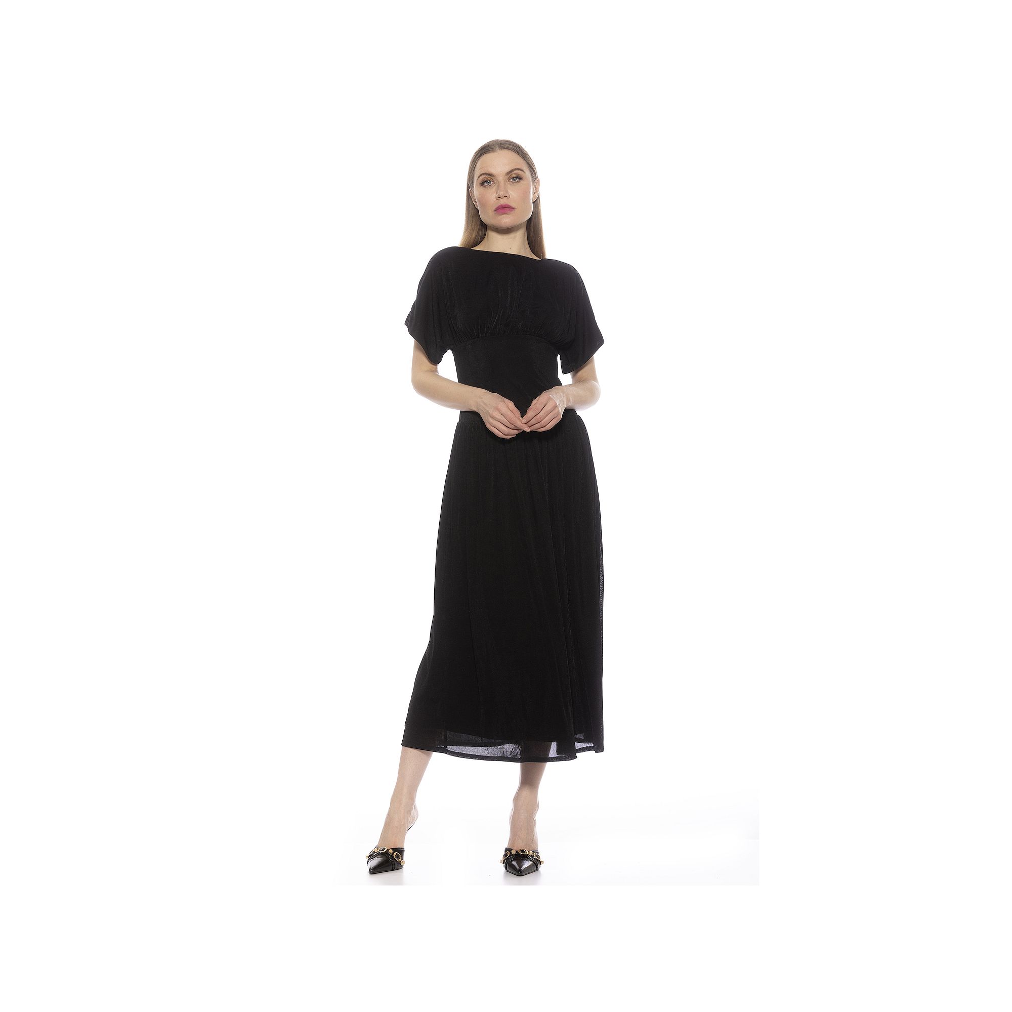 Womens ALEXIA ADMOR Luna Draped Dolman Sleeve Tea Length Dress, Size: XS, 