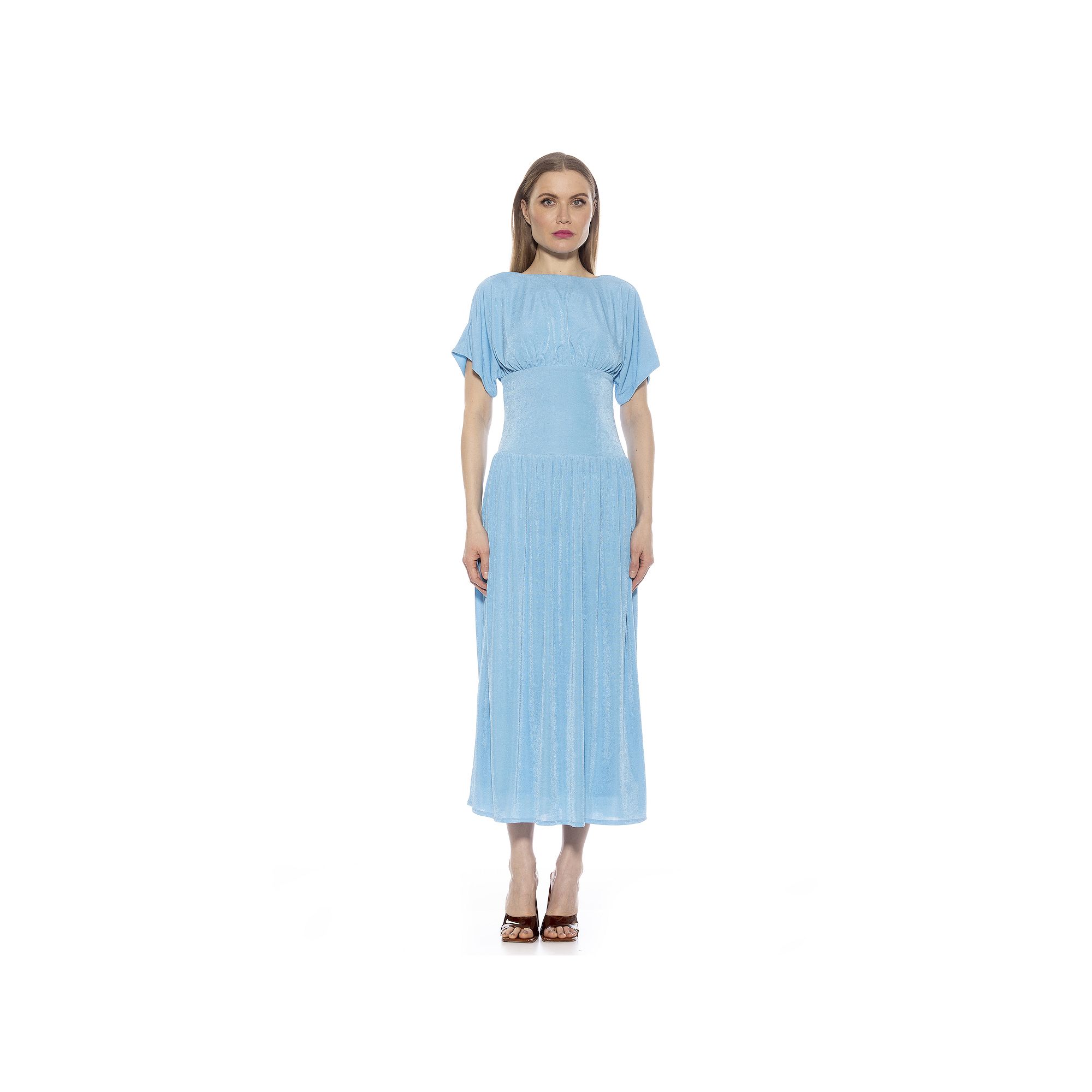 Womens ALEXIA ADMOR Luna Draped Dolman Sleeve Tea Length Dress, Size: XS, 