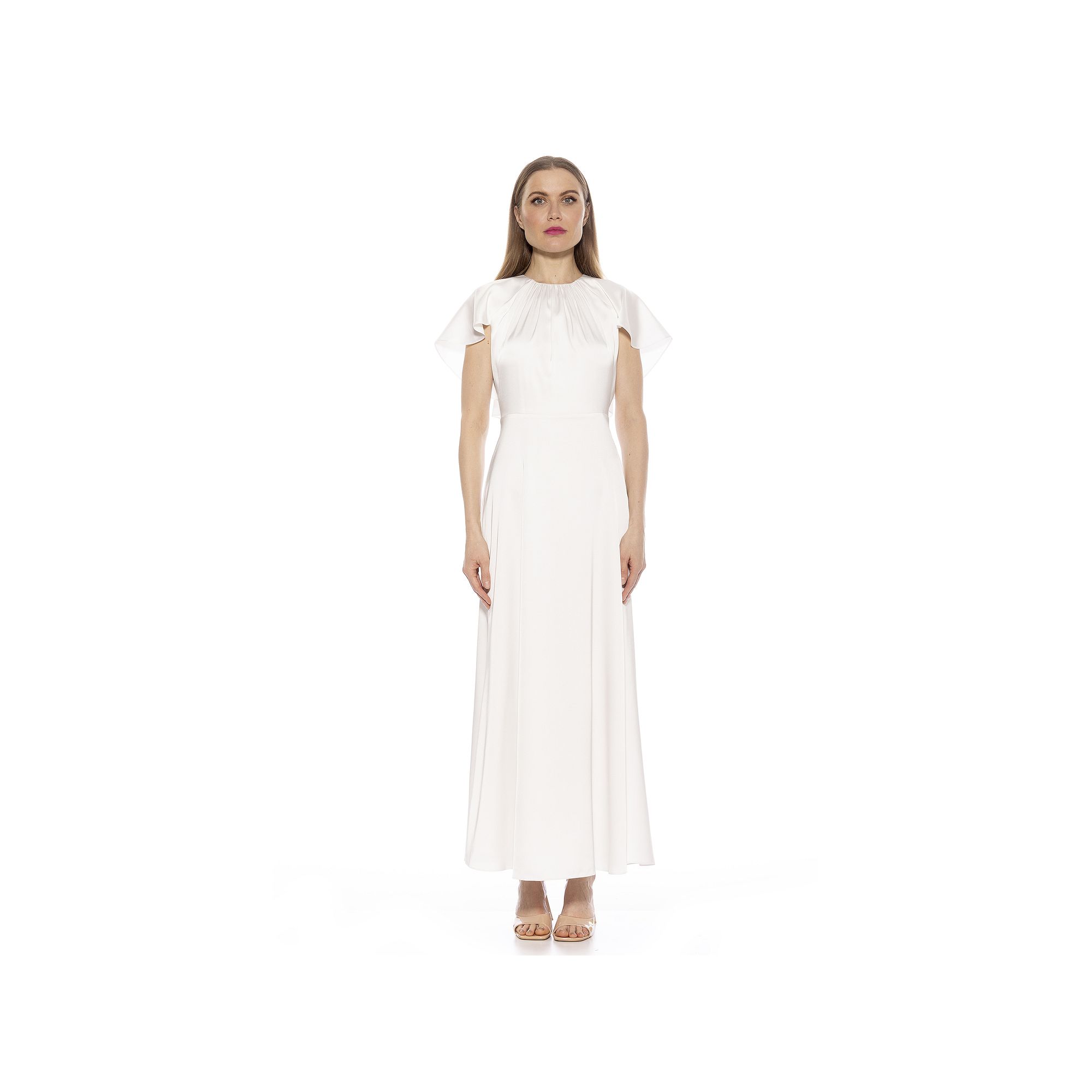 Womens ALEXIA ADMOR Danica Crewneck Flutter Cap Sleeve Dress, Size: 6, Ivo