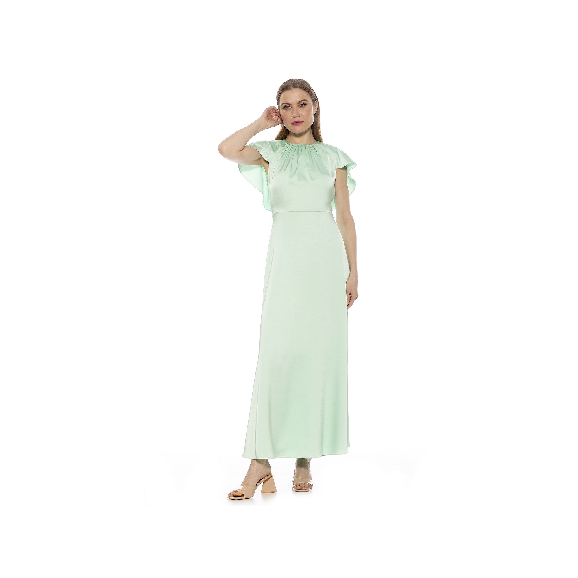 Womens ALEXIA ADMOR Danica Crewneck Flutter Cap Sleeve Dress, Size: 4, Gre