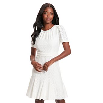 Women's London Times Eyelet Puff Sleeve Godet Mini Dress