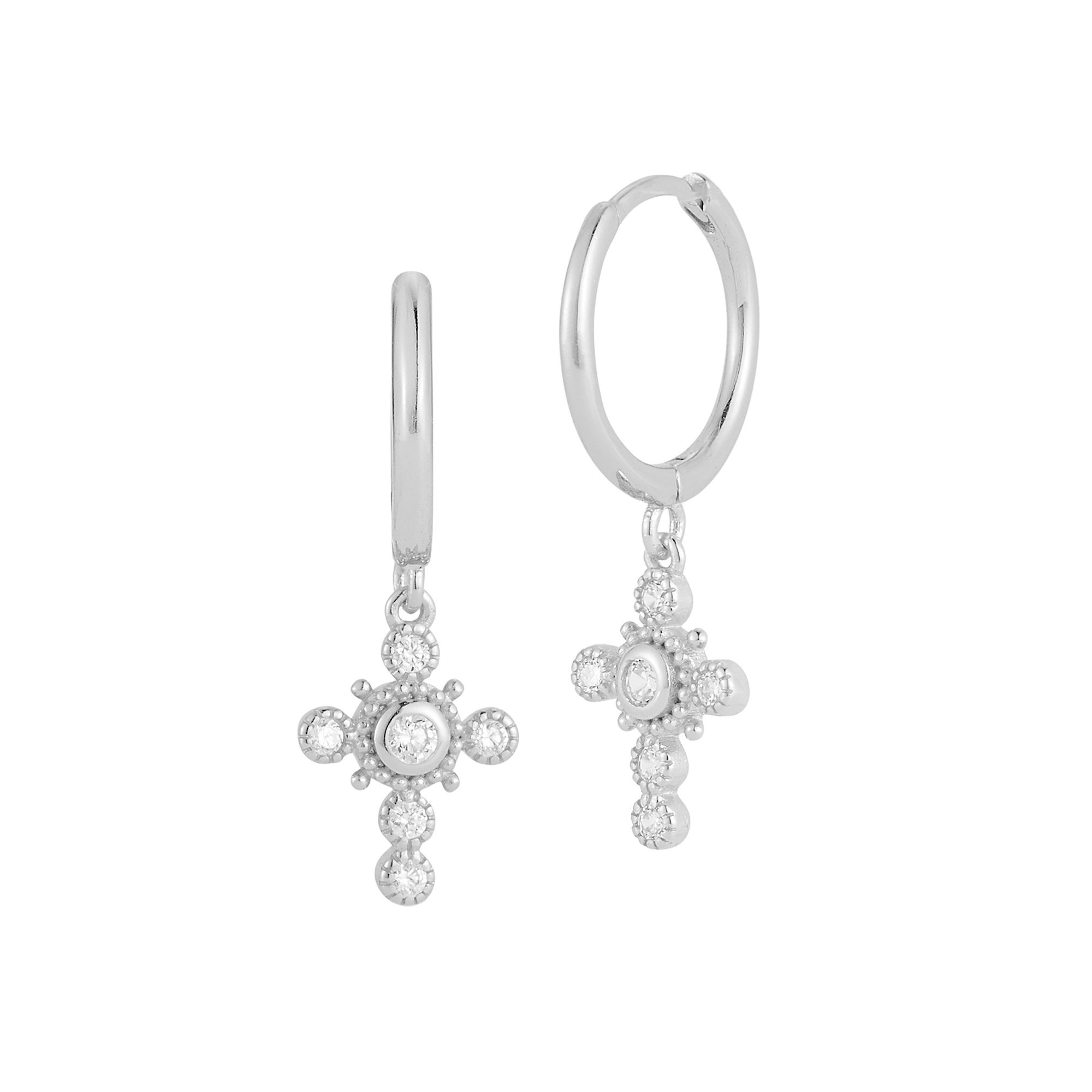 Sunkissed Sterling Cubic Zirconia Cross Charm Huggie Hoop Earrings, Womens