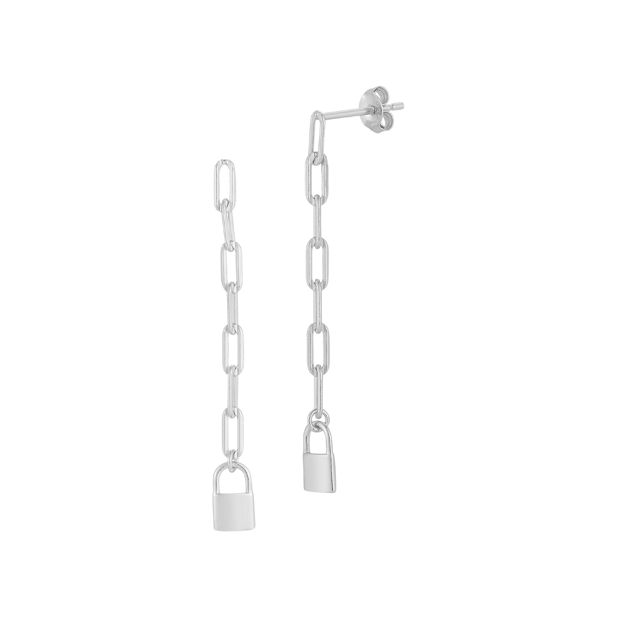 Sunkissed Sterling Lock Drop Earrings, Womens, Silver Tone