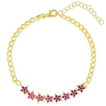 Sunkissed Sterling 14k Gold Over Silver Cubic Zirconia Flower Bracelet