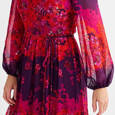 Prana Womens M Red/Violet Floral Long Sleeves outlet High Neck Tatiana Dress NWT