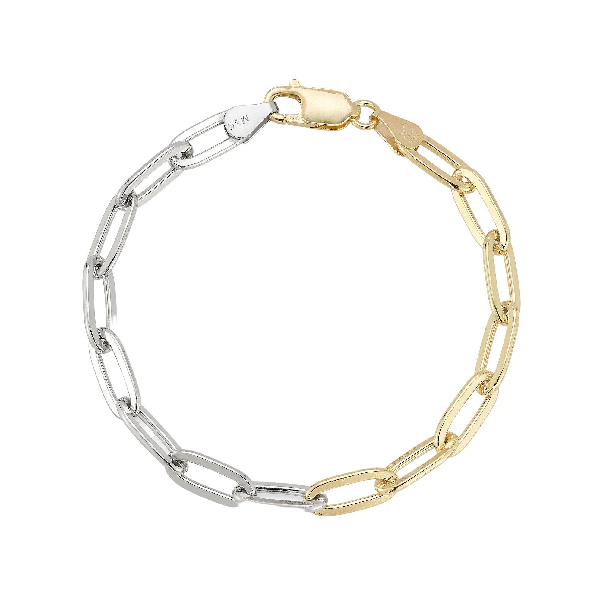 Sunkissed Sterling Two Tone Sterling Silver Link Chain Bracelet, Womens, 