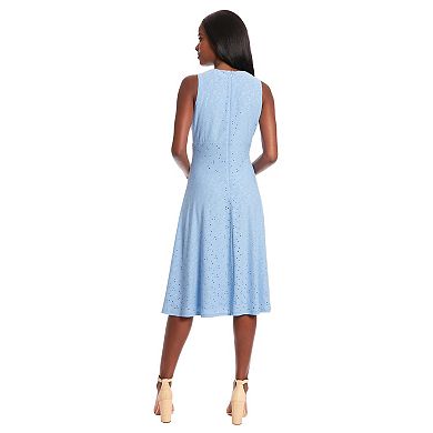 Women's London Times Eyelet Keyhole Neck Midi Dress