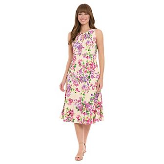 Women's London Times Eyelet Keyhole Neck Midi Dress